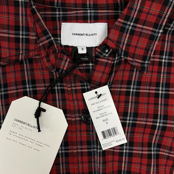 Current/Elliott Button Down Shirt Womens Size 3 Medium Red Tartan Plaid Ladies - Picture 4 of 12